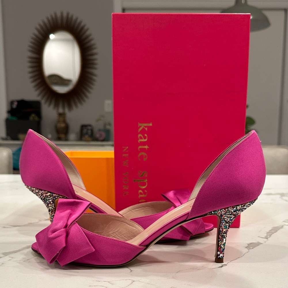 Kate Spade Fuchsia Satin Heels with Glitter